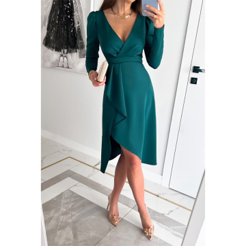 Women's Ruched Long Sleeve Wrap Dress