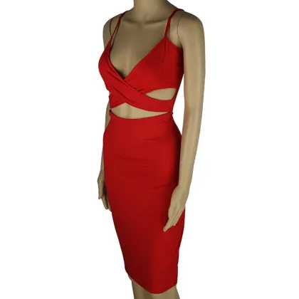 OEM Korean Dresses New Fashion Neck Sling Sling Red Sexy Party Club Cocktail Dress for Girls