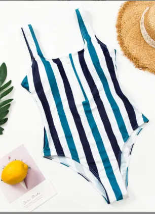 New women's colorful striped one-piece sexy bikini swimsuit