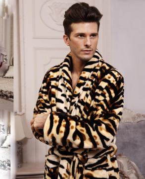 Luxury Printed Velvet Fleece Mens Bathrobe