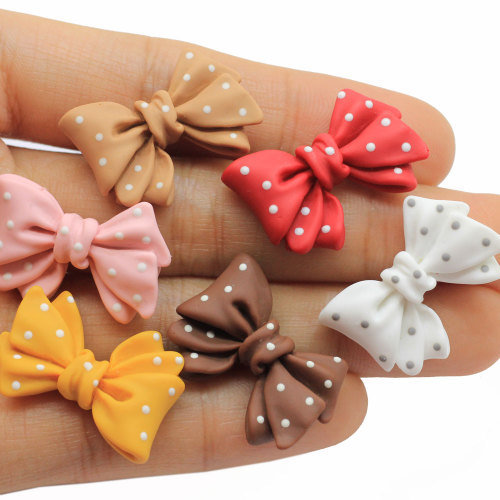 Colorful Bow knot with round White Dots Resin Bead Handmade Art Decor Children Pendants Jewelry Finding
