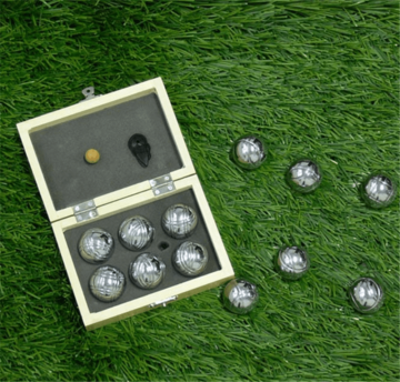 Chrome Bocce Ball Set in Wooden Box