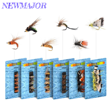 NEWMAJOR 55PCS Feather Fly Fishing Hooks สำหรับการค้าส่ง