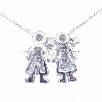 Boy- and girl-shape fashion jewelry necklaces, made of brass and cubic zircon stones
