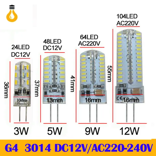10pcs/lot G4 3014 LED Bulb AC DC 12V 220V 3w 5w 9w Replace 10w 20w 30w halogen Light 360 Beam Angle G4 Christmas LED Lamps