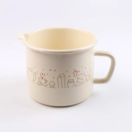 Ivory White Enamel Milk Mug with Decal
