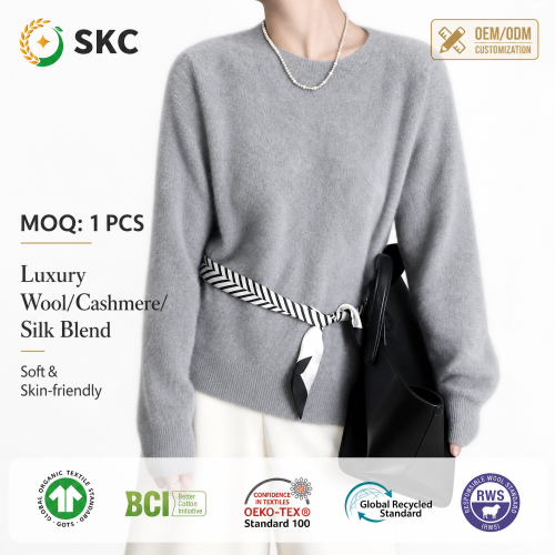 OEM/ODM SKC زمستانی بافته شده سازگار با محیط زیست پشم برس خورده کلاسیک/ترمه/پشم ژاکت کش باف پشمی جامد بدون آستین ژاکت کش باف پشمی زنانه