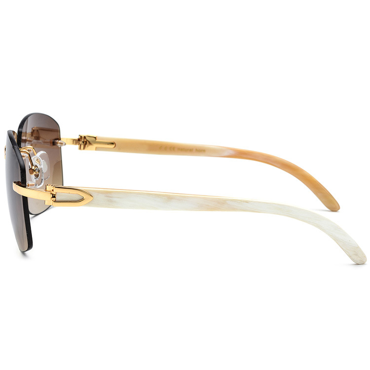Square Rimless Buffalo Horn Sunglasses