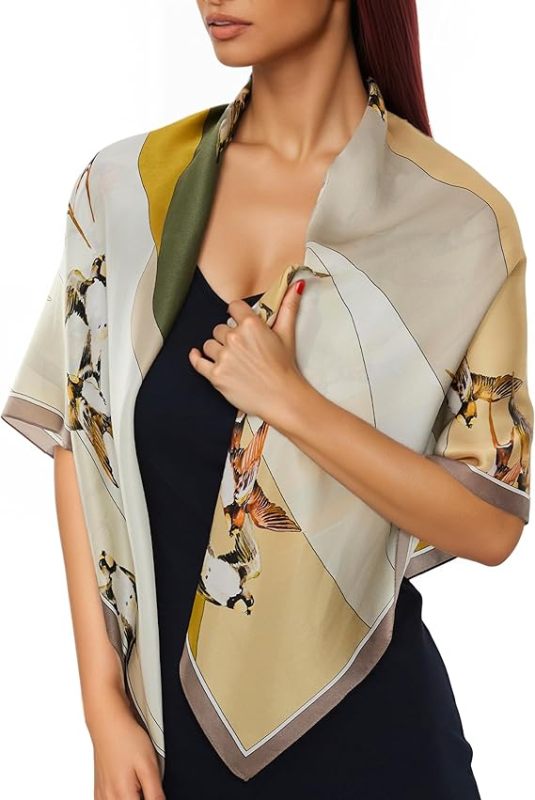 100% Mulberry Silk Large Square Lightweight Scarf &Shawls Hair Wraps Travel Evening Dress for Women with Gift Packed