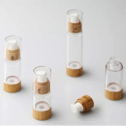 Natural Bamboo Airless Cosmetic Packaging Press Emulsion Vacuum Bottle for Skincare Essence" could be simplified to:

"Bamboo Airless Vacuum Bottle for Skincare Essence