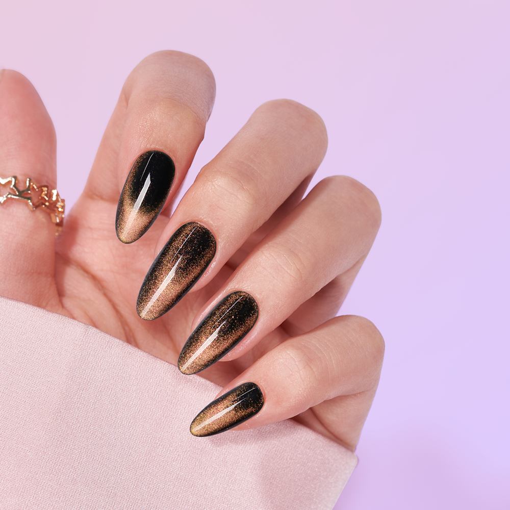 Black Gold Starry Sky Cat Eye Faux Nail