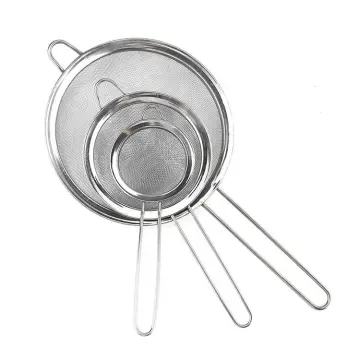 3-in-1 Kitchen Tool: Stainless Steel Strainer, Flour Sifter, and Oil Filter with Long Handle