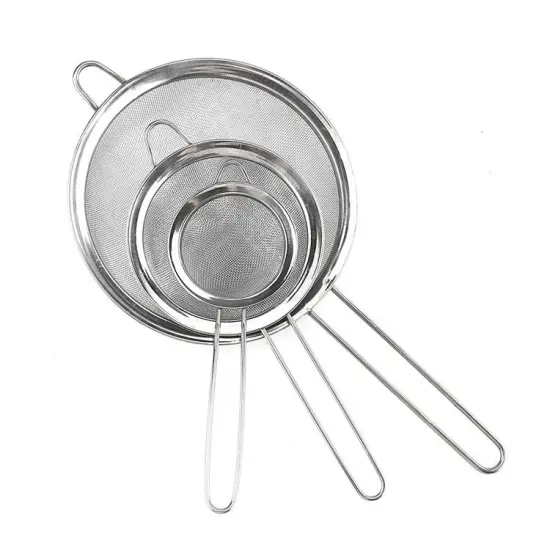 3-in-1 Kitchen Tool: Stainless Steel Strainer, Flour Sifter, and Oil Filter with Long Handle