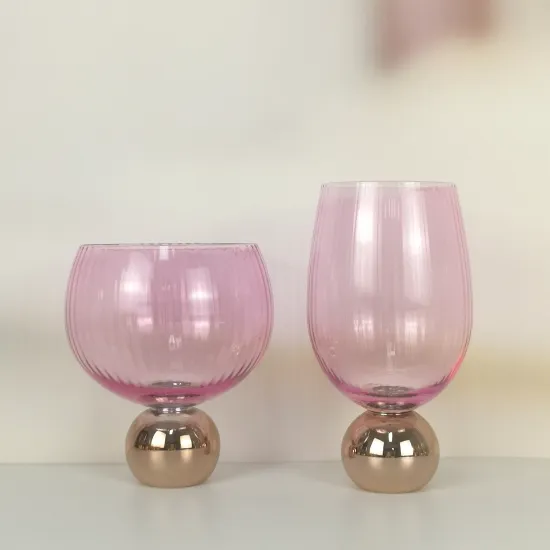 Pink glass drinking ball stem base cocktail glass