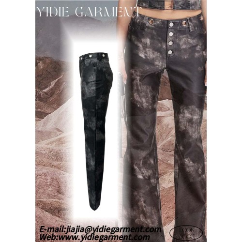 Distressed Faux Leather Low Rise Fit Flared Pant