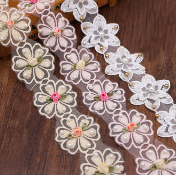 2021 Trendy Organza Mesh Lace with 3D Flower Embroidery and White Guipure Design: Premium Trimmings for Fashion and Crafting