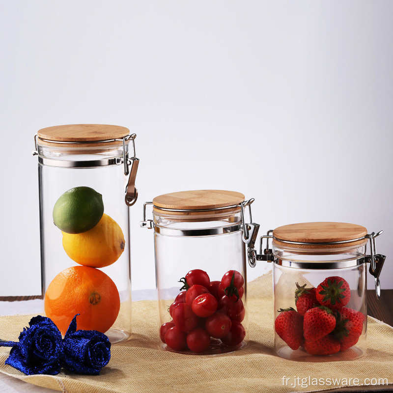 Boîte de rangement en verre avec couvercle à pince