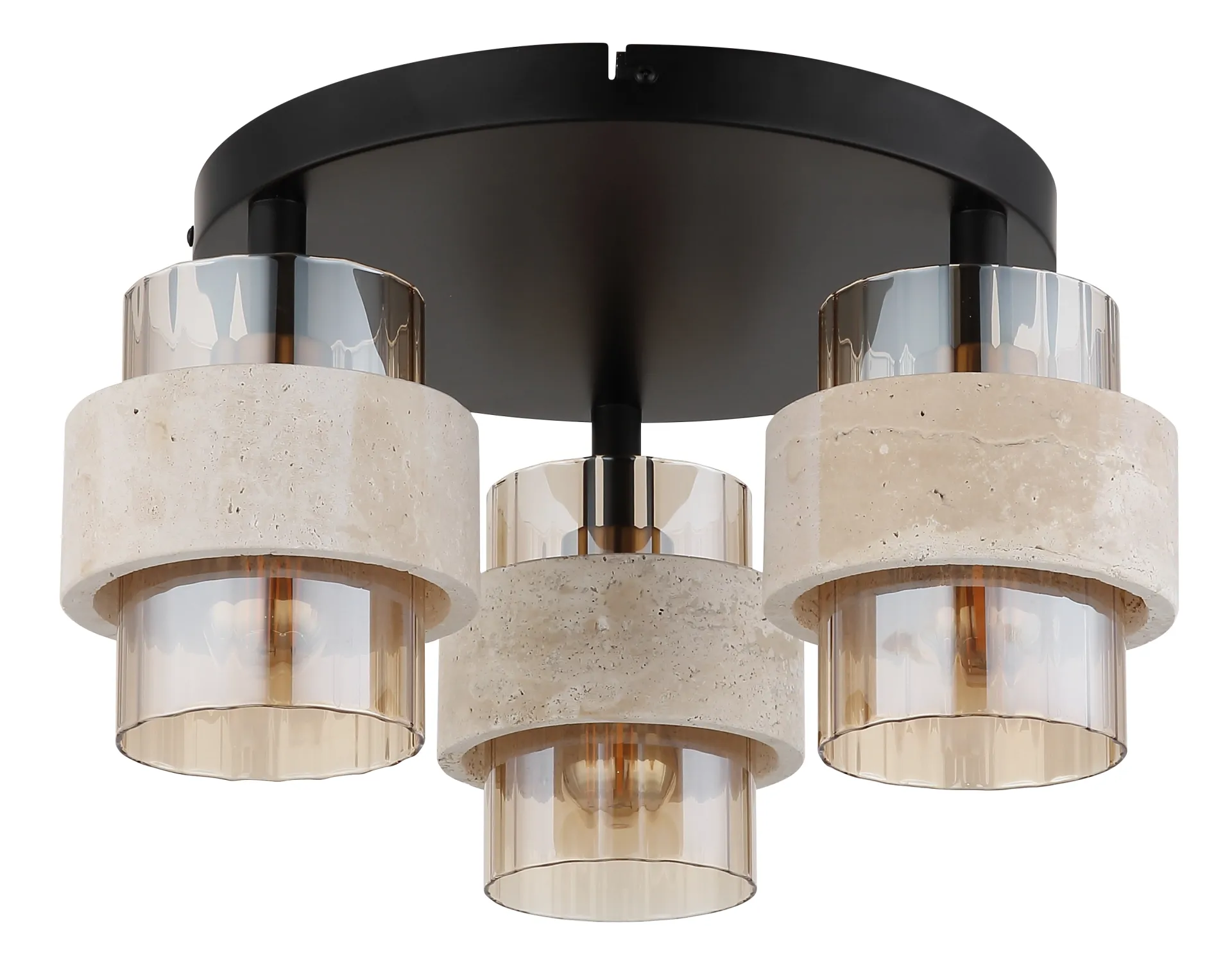 Vintage Round Ceiling Light Travertine Brass (2)