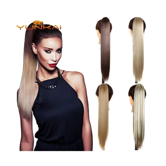 Cheap straight ponytails synthetic hair extension accessories long grip clip on Synthetic Hair Ponytails for white black women
