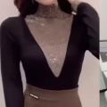 Sexy hollow high neck bottoming shirt