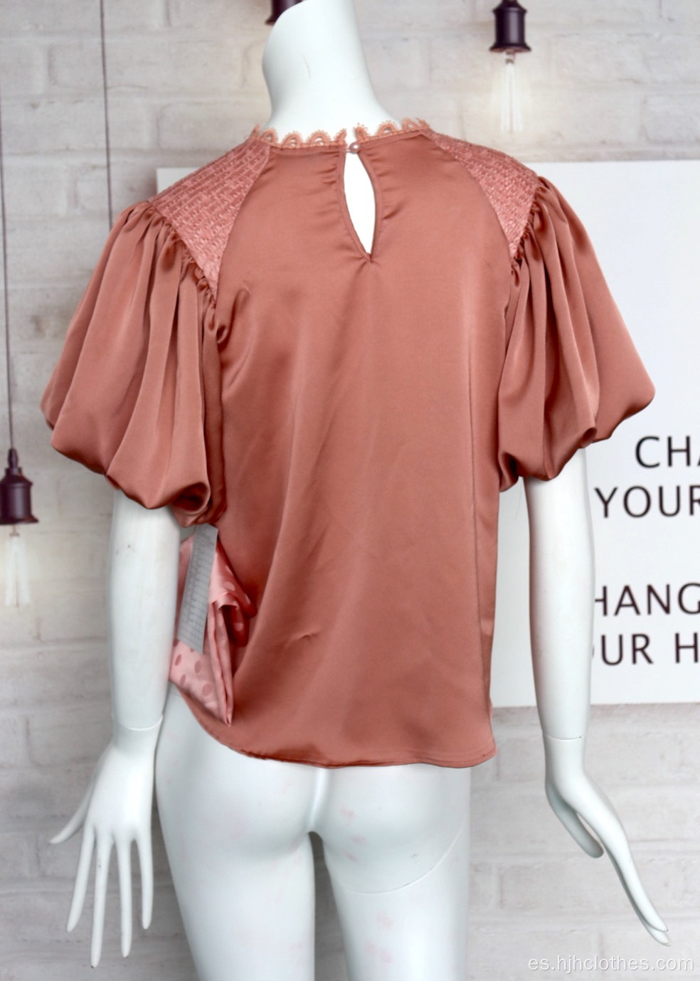 Blusa dulce con mangas abullonadas sueltas para damas