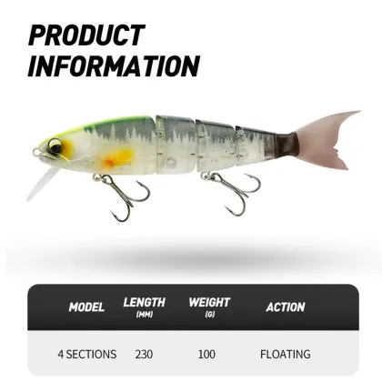 JOHNCOO 4 Sections Jointed Floating Hard Bait Jerk Lure for Bass and Pike