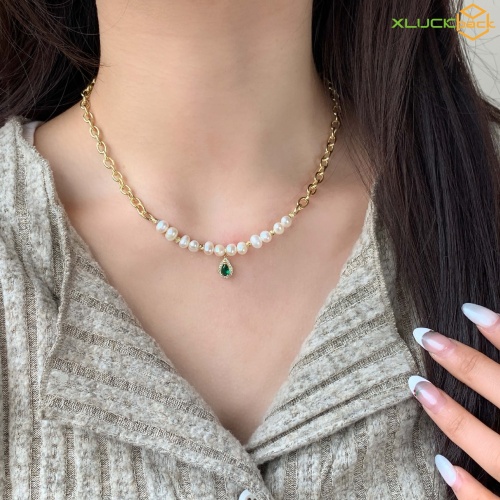 Inlay Pearl Zircon Fashion 18k Gold Plated Necklace