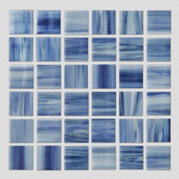 Blue Glass Mosaic Peel Stick Backsplash Art Tiles