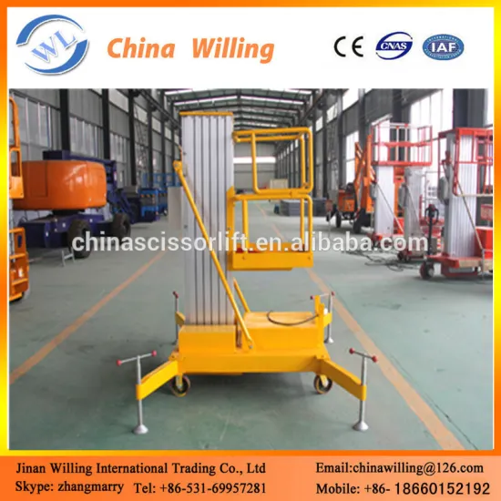 Electric aluminum lift stable single alloy aerial work platform from China WLA0.1-10