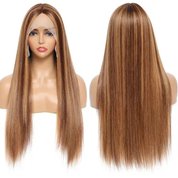 Best hot Brazilian P4/27 color high density human hair with baby bang bone staight transparent 360 HD lace front wig for women