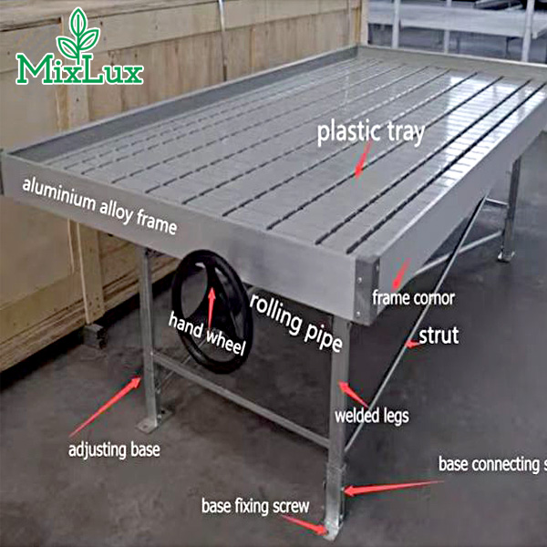 hydroponic tray rolling bench