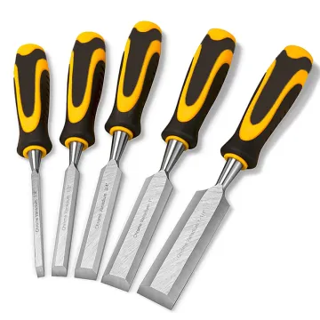 Professional 5-Piece Chrome Vanadium Steel Chisel Set with Shock-Absorbing Grip for Carpenter and Woodworking