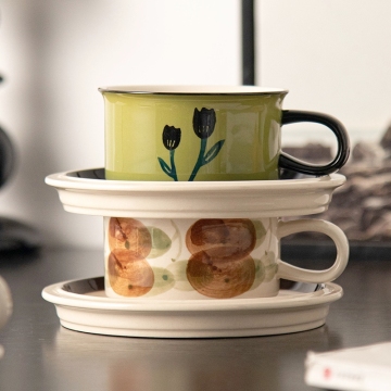Ceramic Latte Art Cup and Saucer Hand Painted Cups Coffee Porcelain Tea Cup Set Luxury Vintage