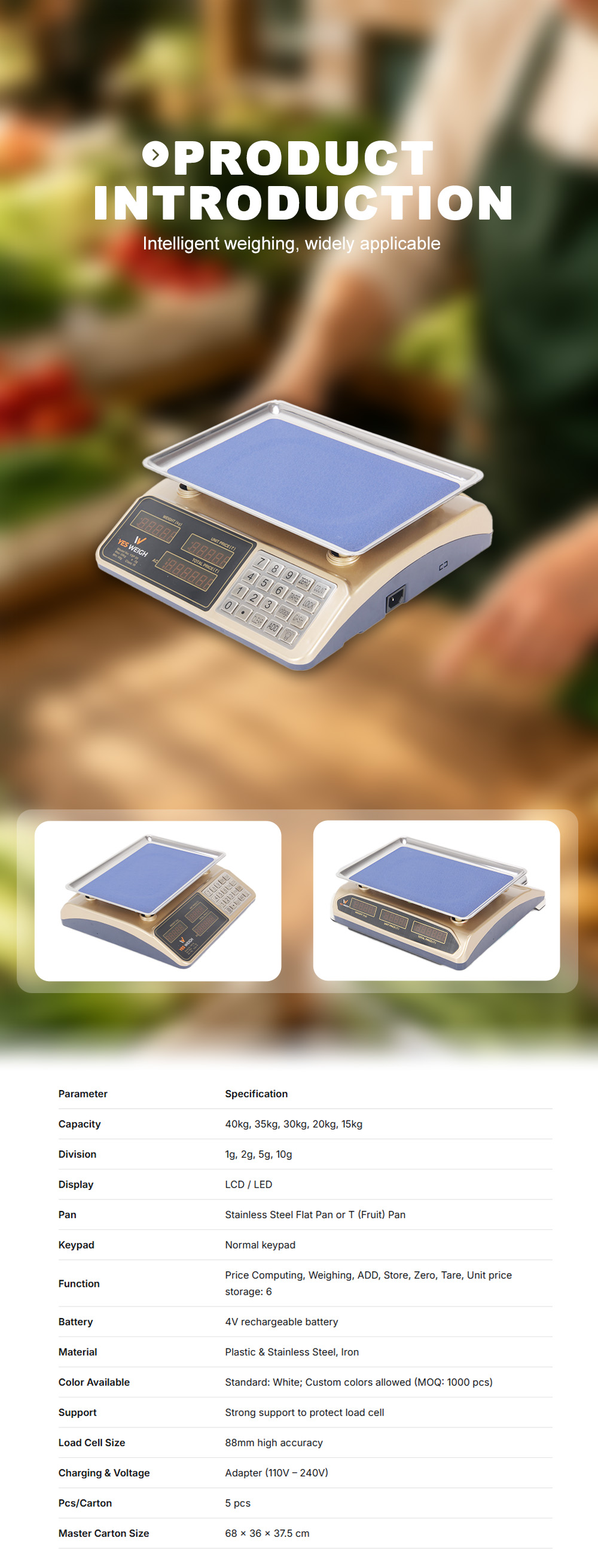 ACS‑6601 Commercial Desktop Electronic Weighing Scale X