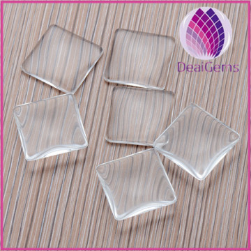 Wholesale fancy 20mm 25mm square transparant clear glass cabochon ,flat on both side glass cabochon