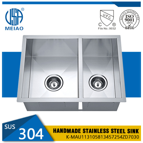 Dapur buatan tangan SUS304 Double Bowl Undermount Sink