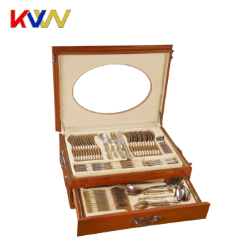 Set di posate in acciaio inossidabile da 86pc con oro inossidabile con custodia in legno - produttore di porcellane
