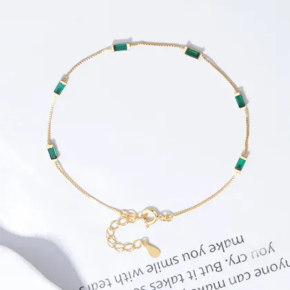 S925 Sterling Silver Green Square Diamond Simple Bracelet
