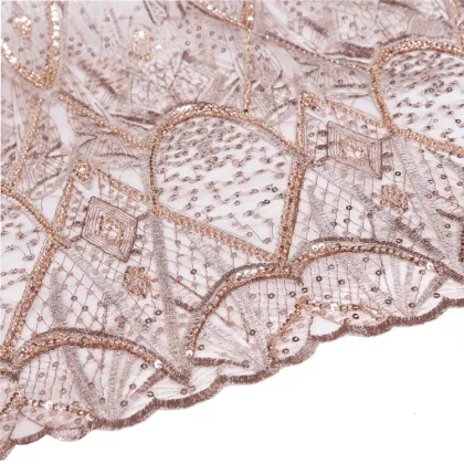 Popular Polyester Sequin Beads Lace Fabric for Evening Dresses