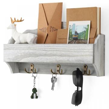 Wood Entryway Shelf with 3 Metal Key Hooks