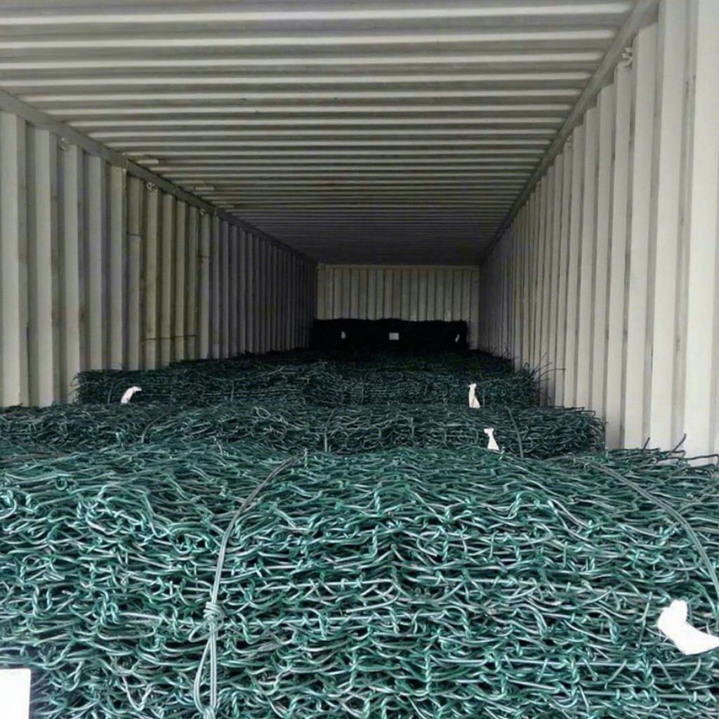 ANJIA Group green PVC coated gabion mattress container loading for export shipment