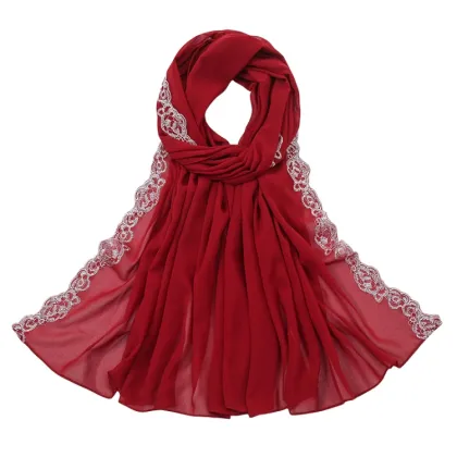 Elegant Summer Pearl Chiffon Lace Scarf Muslim Hijab Shawl