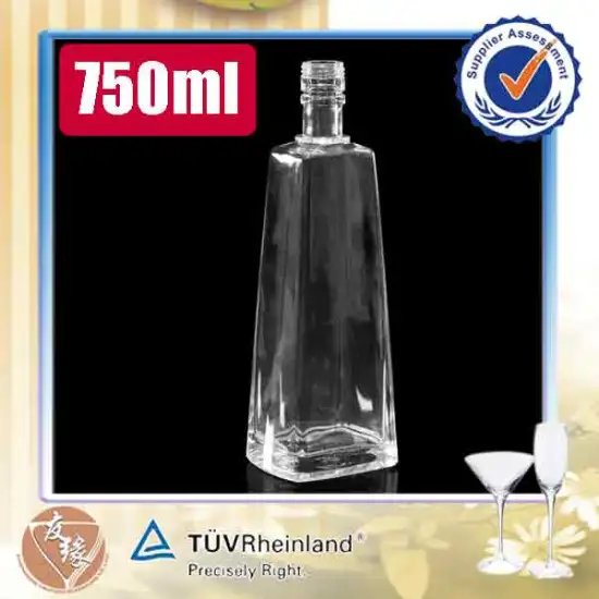 750ml empty custom high flint glass brandy glass bottle