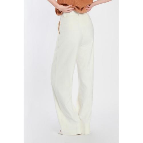 White Woven Slim Trousers