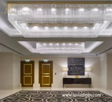 White glazed cuboid shape chandelier Hotel corridor hotel banquet hall chandelier Large-scale project custom project chandelier