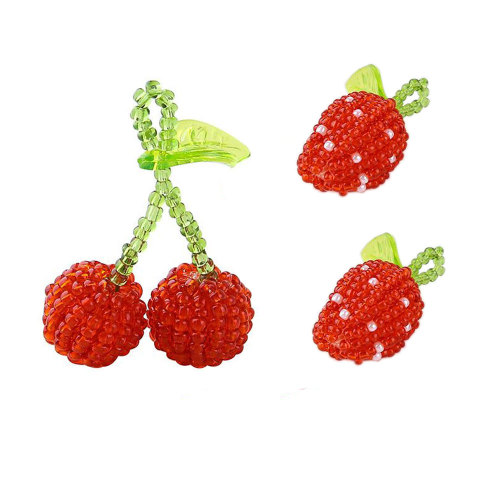 Mode Femmes Doux Perlé Fruit Pendentif Tissage Cerise Fraise Feuille Verte Fruit Boucles D&#39;oreilles DIY Accessoires