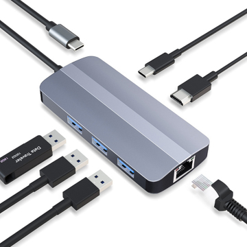 9-in-1 USB C Hub Adapter: SD Card Reader, HDMI, VGA, RJ45, USB 3.0, PD Fast Charge
