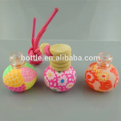 empty round fancy fimo polymer clay 5ml car perfume bottle with wooden cap