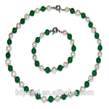 8mm Malaysia Jade & Pearls Necklace & 8 inches Bracelet Set