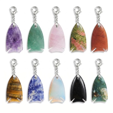 Porte-clés pendentif poisson en pierre naturelle, pierre précieuse 40mm, pendentif à breloque poisson, étiquette de sac, porte-clés poisson en pierre de cristal
